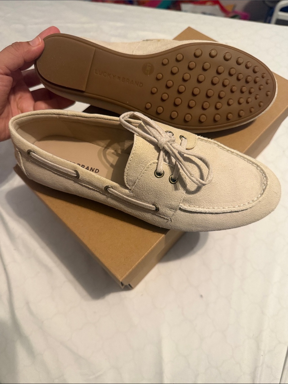 Lucky Brand women’s Cream Suede Boat Shoes
